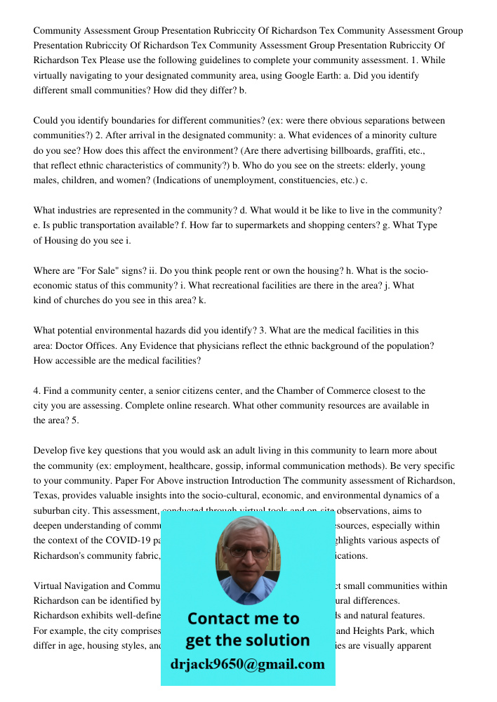 Community Assessment Group Presentation Rubriccity Of Richardson Tex Please use the following guidelines to complete your community assessment. 1. While virtual