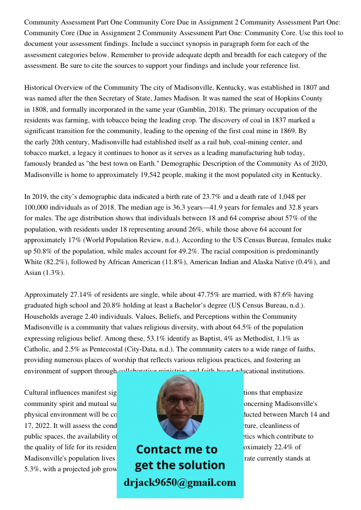 Community Assessment Part One: Community Core. Use this tool to document your assessment findings. Include a succinct synopsis in paragraph form for each of the