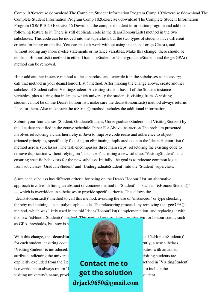 Comp 1020exercise 6download The Complete Student Information Program COMP 1020 Exercise #6 Download the complete student information program and add the followi
