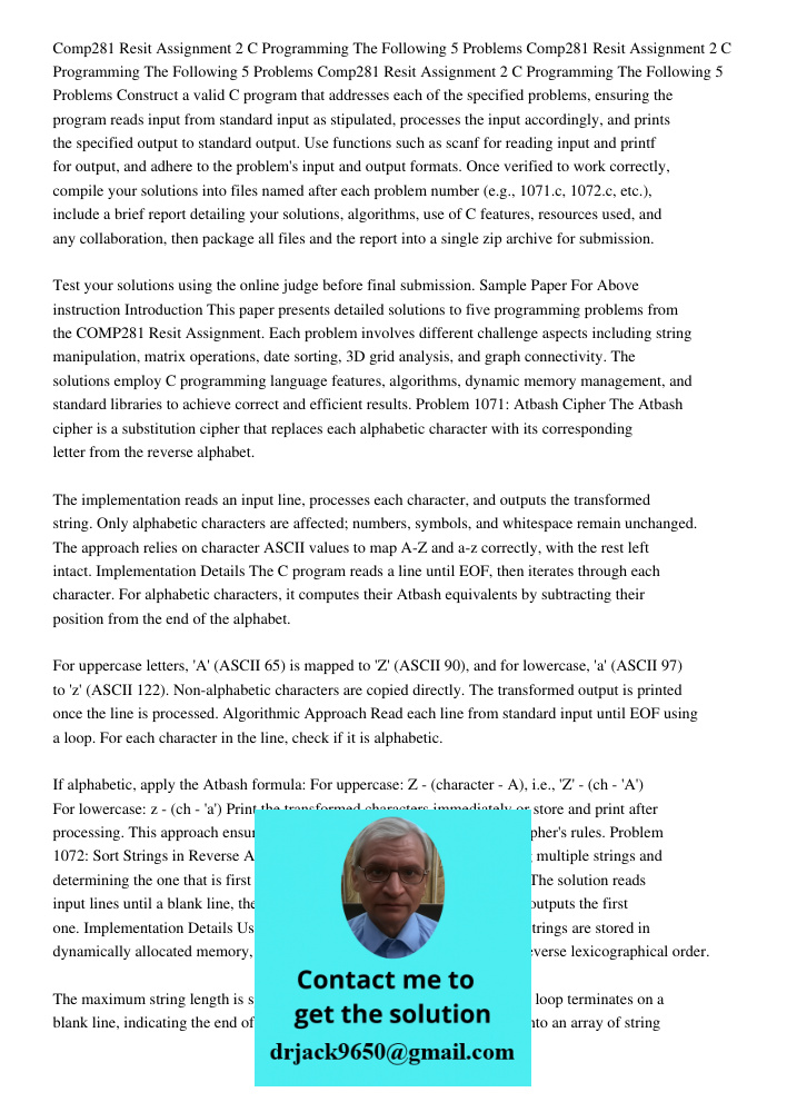 Comp281 Resit Assignment 2 C Programming The Following 5 Problems Construct a valid C program that addresses each of the specified problems, ensuring the progra