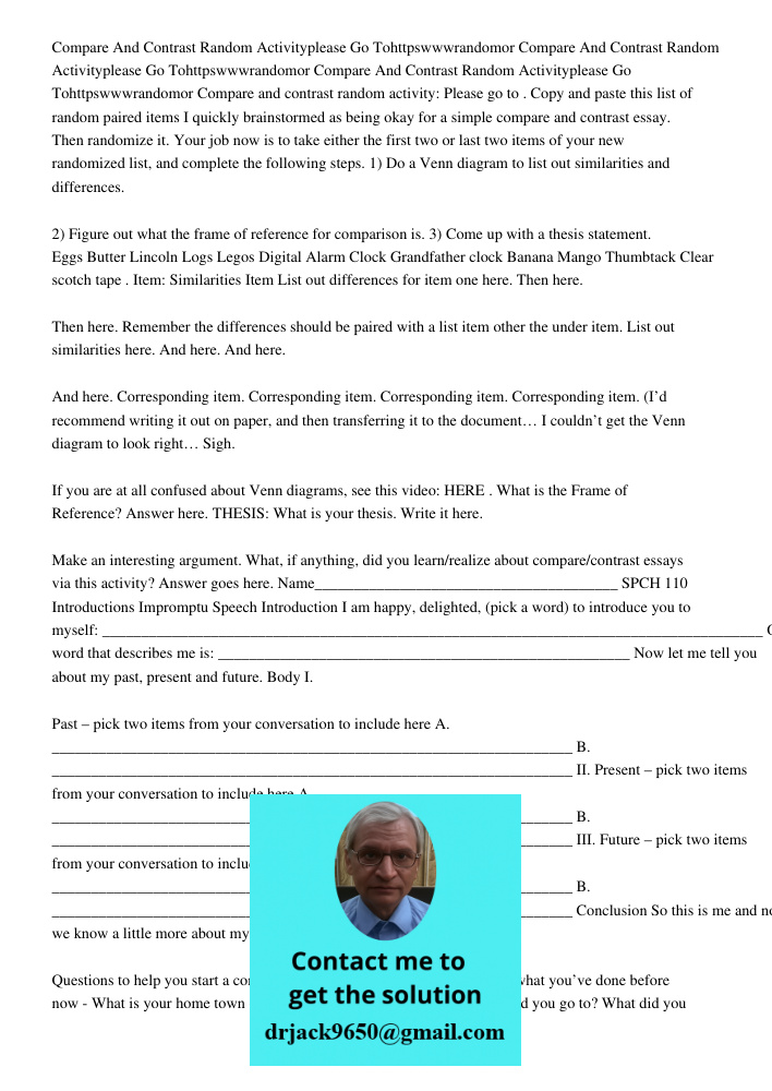 Compare And Contrast Random Activityplease Go Tohttpswwwrandomor Compare and contrast random activity: Please go to . Copy and paste this list of random paired 