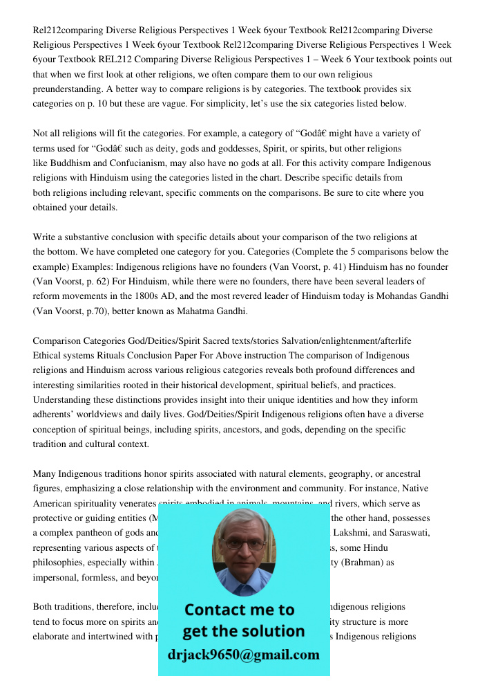 Rel212comparing Diverse Religious Perspectives 1 Week 6your Textbook REL212 Comparing Diverse Religious Perspectives 1 – Week 6 Your textbook points out that wh