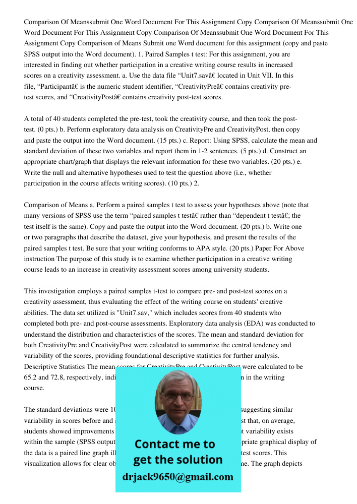 Comparison Of Meanssubmit One Word Document For This Assignment Copy Comparison of Means Submit one Word document for this assignment (copy and paste SPSS outpu