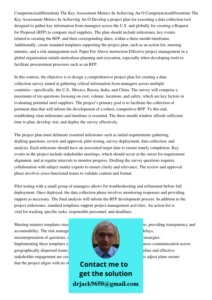 Develop a project plan for executing a data collection tool designed to gather key information from managers across the U.S. and globally for creating a Request
