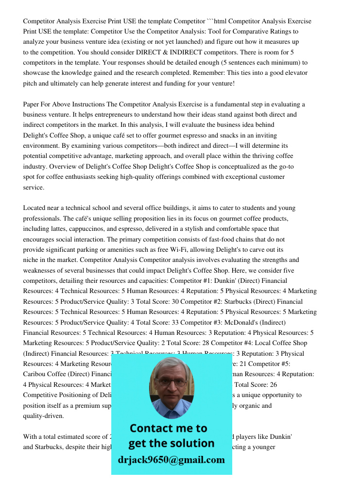 Competitor Analysis Exercise Print Use The Template