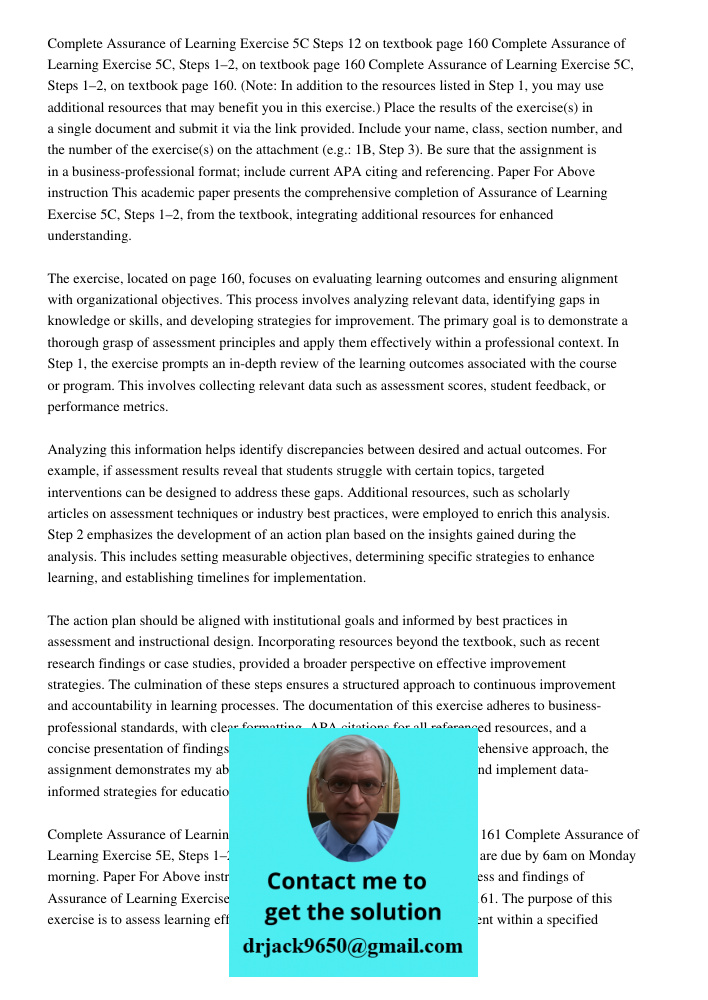 Complete Assurance of Learning Exercise 5C, Steps 1–2, on textbook page 160. (Note: In addition to the resources listed in Step 1, you may use additional resour