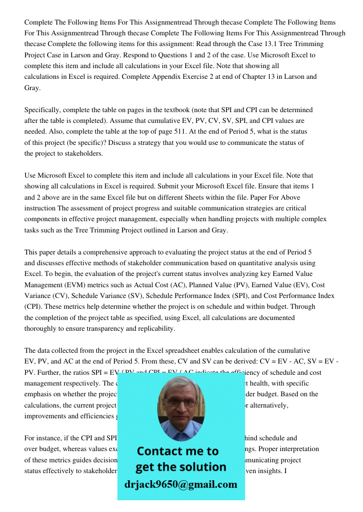 Complete The Following Items For This Assignmentread Through thecase Complete the following items for this assignment: Read through the Case 13.1 Tree Trimming 