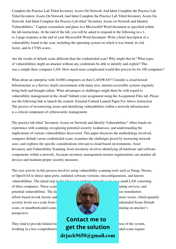 Complete the Practice Lab Titled Inventory Assets On Network And Ident Complete the Practice Lab titled "Inventory Assets on Network and Identify Vulnerabilitie