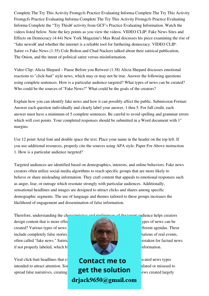 Complete The Try This Activity Fromgcfs Practice Evaluating Informa Complete the “Try This” activity from GCF’s Practice Evaluating Information. Watch the video
