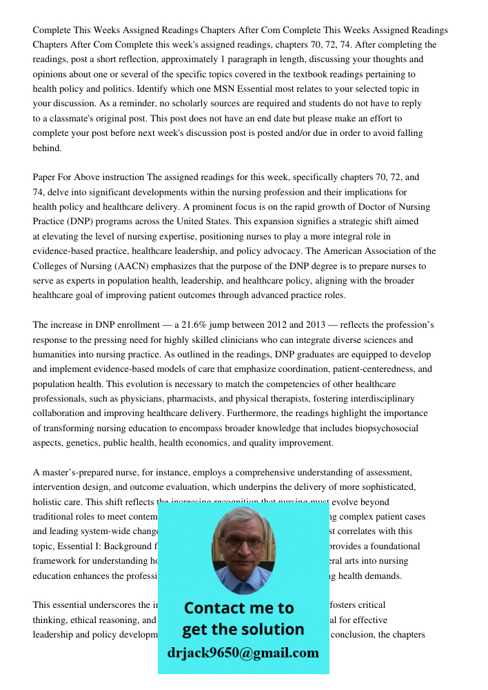 Complete this week's assigned readings, chapters 70, 72, 74. After completing the readings, post a short reflection, approximately 1 paragraph in length, discus