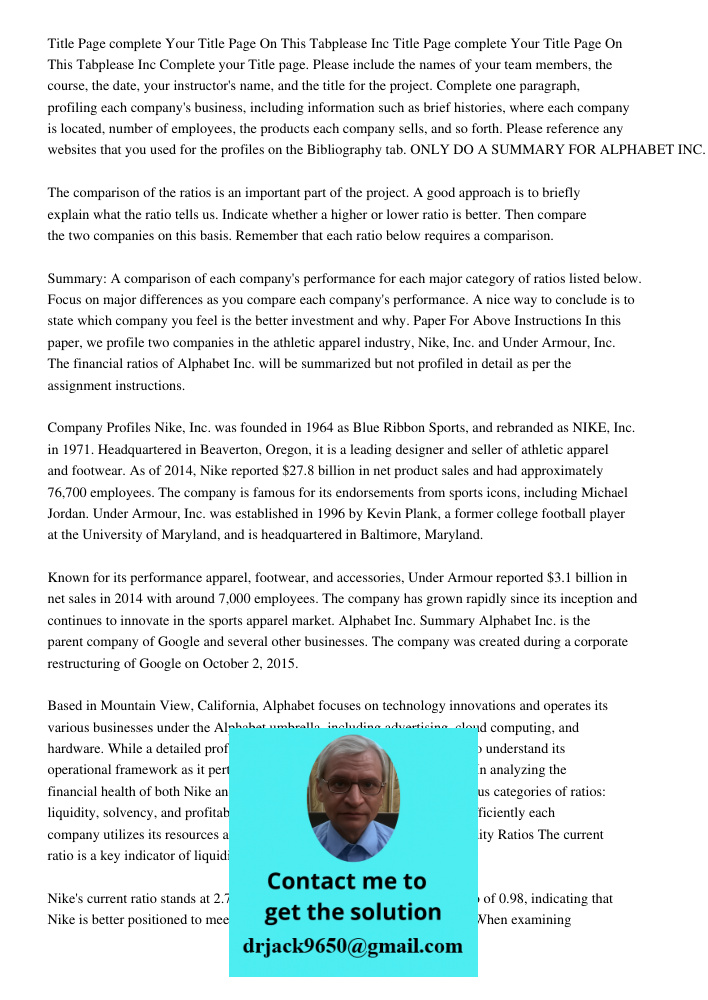 Complete your Title page. Please include the names of your team members, the course, the date, your instructor's name, and the title for the project. Complete o