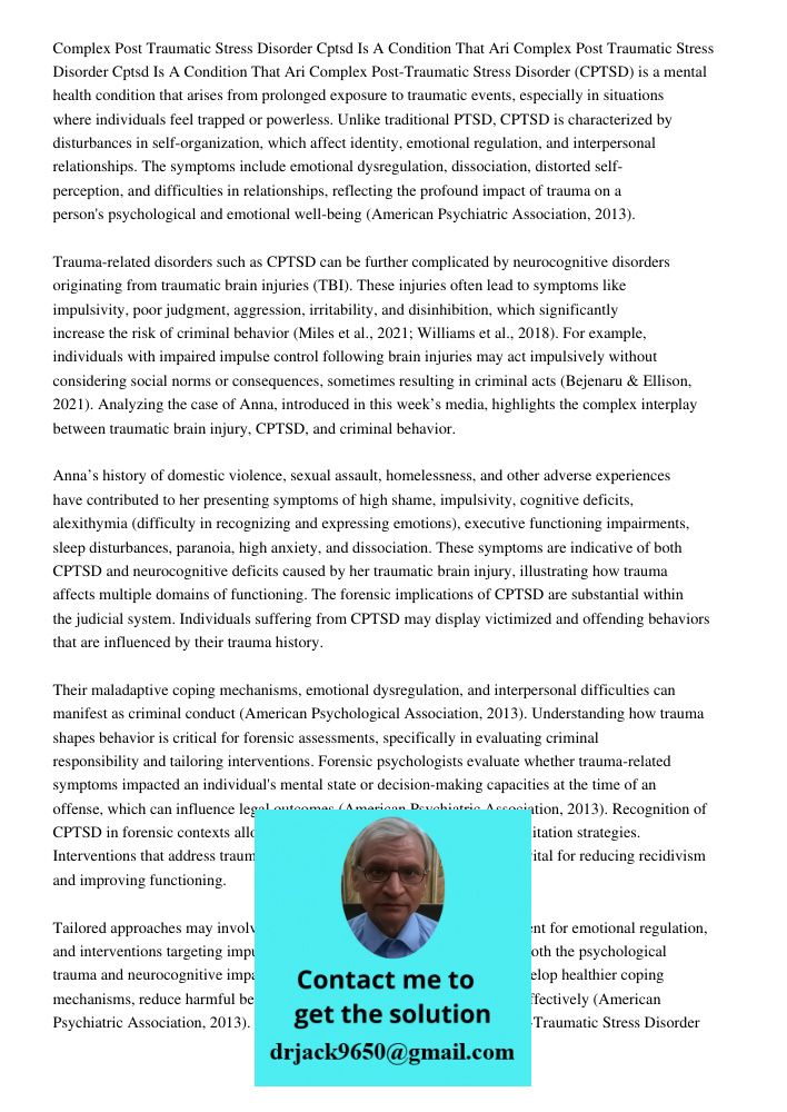 Complex Post-Traumatic Stress Disorder (CPTSD) is a mental health condition that arises from prolonged exposure to traumatic events, especially in situations wh