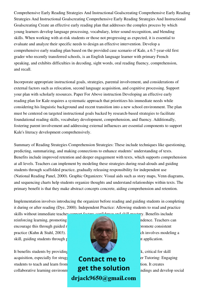 Comprehensive Early Reading Strategies And Instructional Goalscreating Create an effective early reading plan that addresses the complex process by which young 