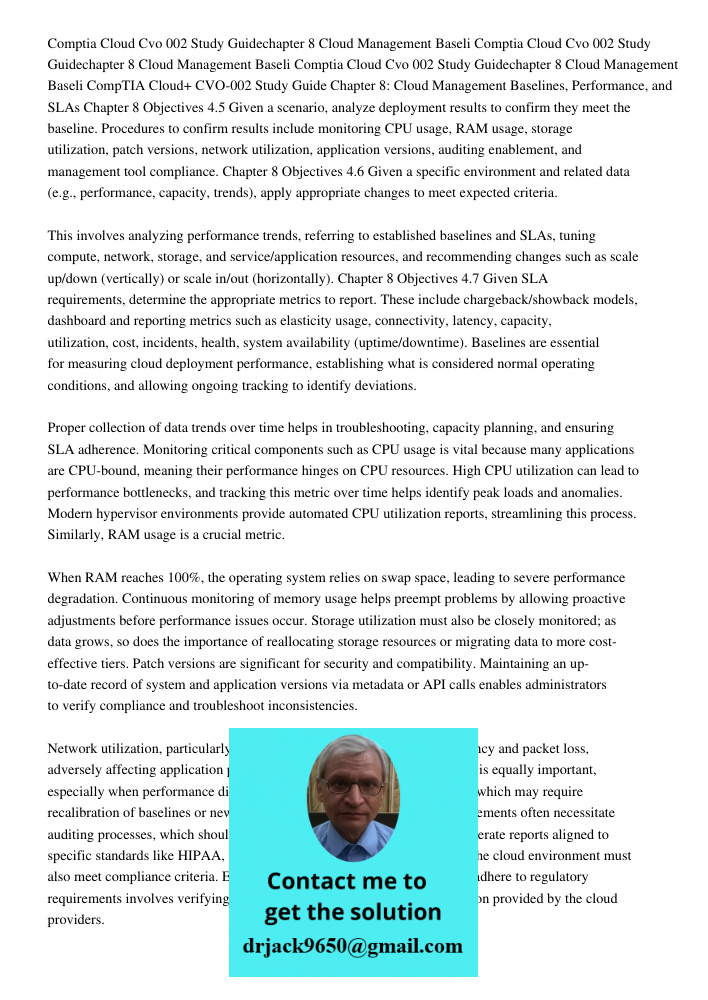 Comptia Cloud Cvo 002 Study Guidechapter 8 Cloud Management Baseli CompTIA Cloud+ CVO-002 Study Guide Chapter 8: Cloud Management Baselines, Performance, and SL