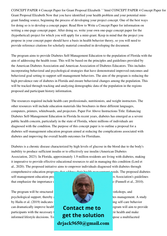 Concept Paper For Grant Proposal Elizabeth