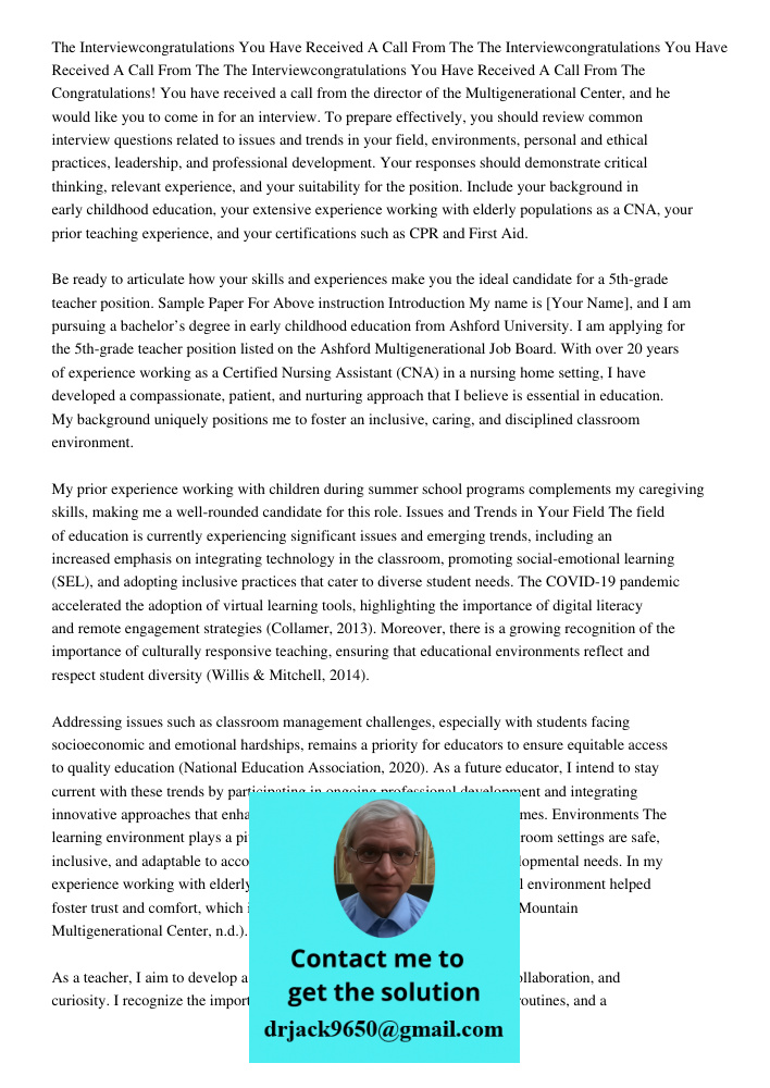 The Interviewcongratulations You Have Received A Call From The Congratulations! You have received a call from the director of the Multigenerational Center, and 