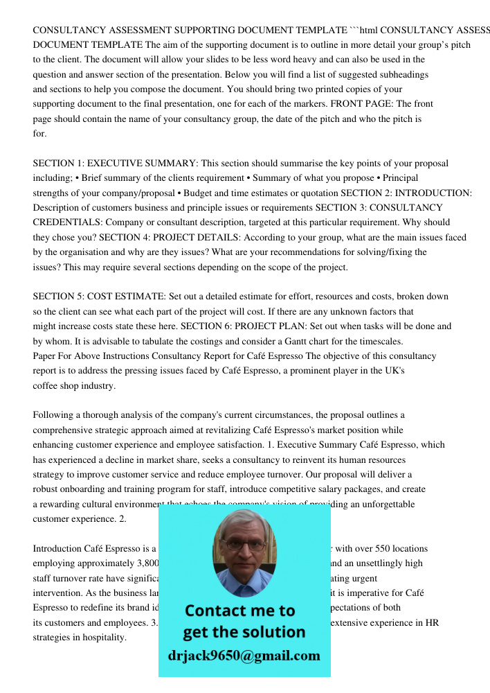 Consultancy Assessment Support Document Template