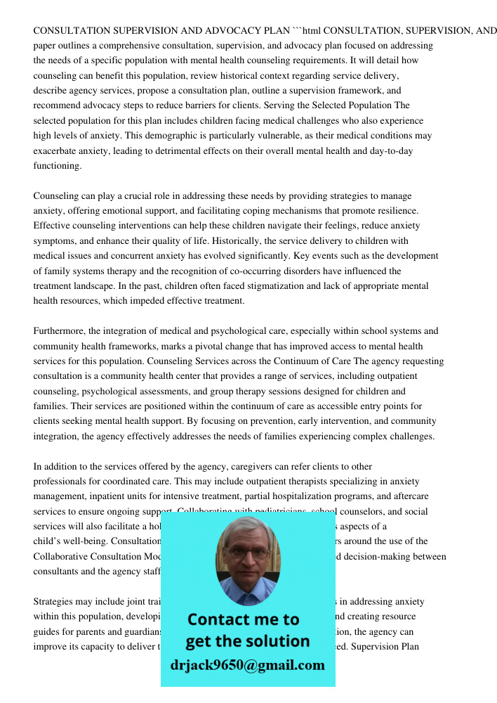 Consultation, Supervision, And Advocacy Plan