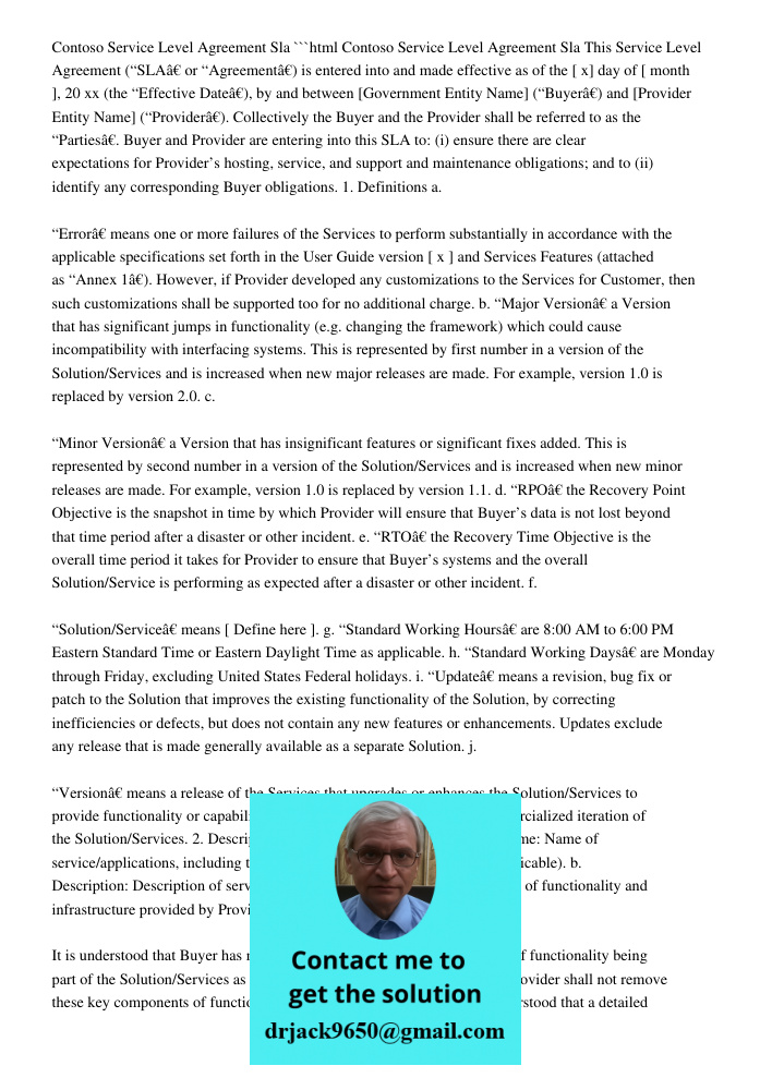 Contoso Service Level Agreement SLA