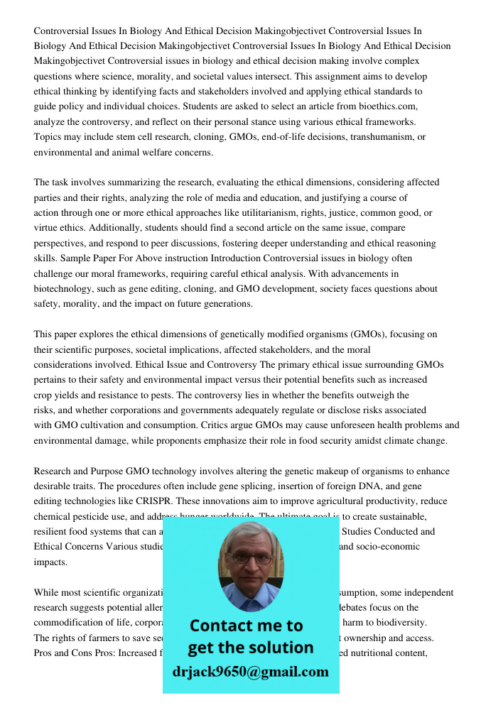 Controversial Issues In Biology And Ethical Decision Makingobjectivet Controversial issues in biology and ethical decision making involve complex questions wher