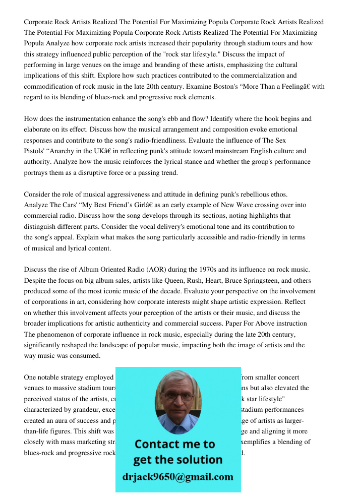 Corporate Rock Artists Realized The Potential For Maximizing Popula Analyze how corporate rock artists increased their popularity through stadium tours and how 