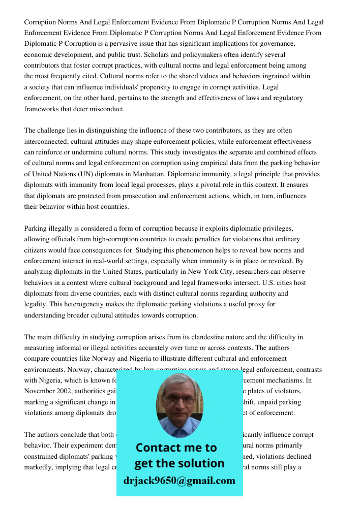 Corruption Norms And Legal Enforcement Evidence From Diplomatic P Corruption is a pervasive issue that has significant implications for governance, economic dev