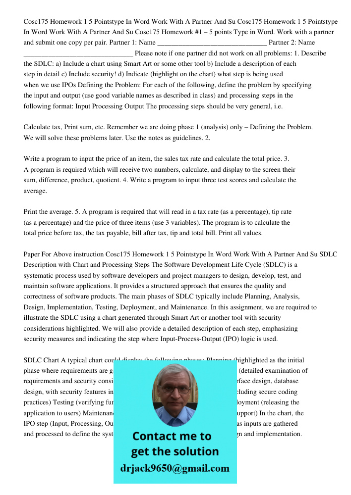 Cosc175 Homework #1 – 5 points Type in Word. Work with a partner and submit one copy per pair. Partner 1: Name _______________________________ Partner 2: Name _