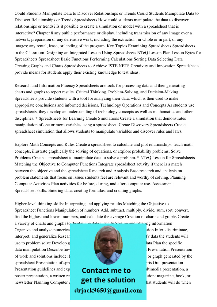 Copyright Pearson Education 2010spreadsheetshow Could Students Manip Spreadsheets How could students manipulate the data to discover relationships or trends? Is