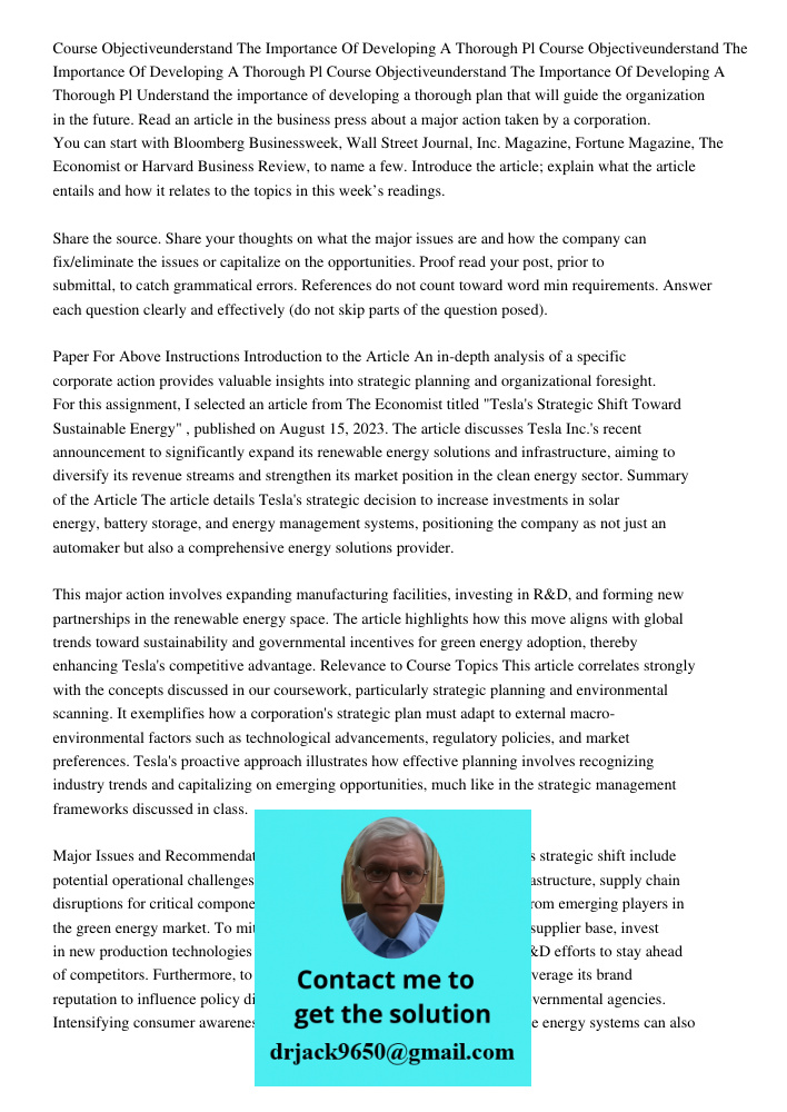 Course Objectiveunderstand The Importance Of Developing A Thorough Pl Understand the importance of developing a thorough plan that will guide the organization i