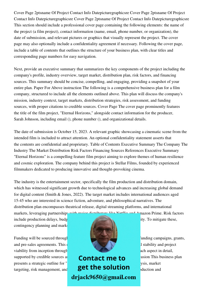 Cover Page 2ptsname Of Project Contact Info Datepicturegraphicsre This section should include a professional cover page containing the following elements: the n