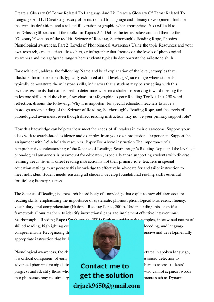 Create a glossary of terms related to language and literacy development. Include the term, its definition, and a related illustration or graphic when appropriat