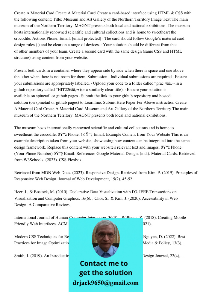 Create a card-based interface using HTML & CSS with the following content: Title: Museum and Art Gallery of the Northern Territory Image Text The main museum of