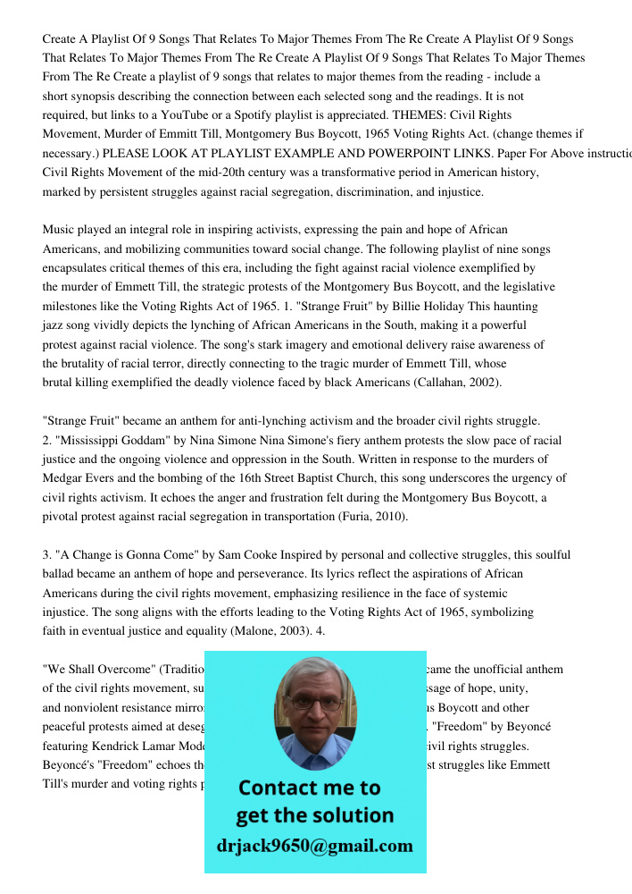 Create A Playlist Of 9 Songs That Relates To Major Themes From The Re Create a playlist of 9 songs that relates to major themes from the reading - include a sho