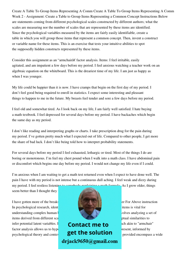 Week 2 - Assignment: Create a Table to Group Items Representing a Common Concept Instructions Below are statements coming from different psychological scales co