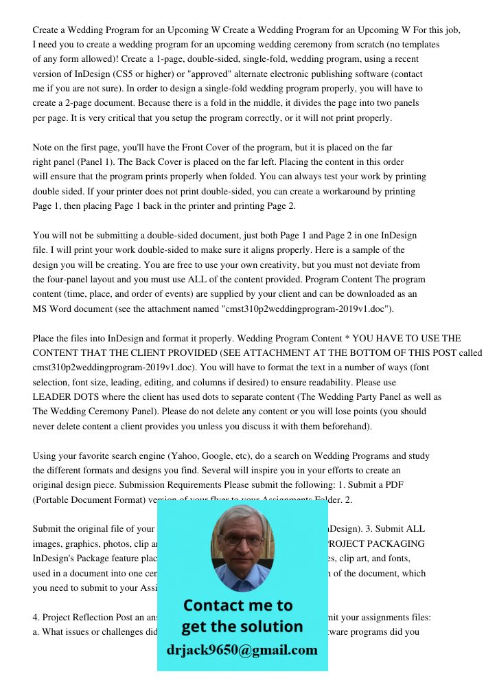 For this job, I need you to create a wedding program for an upcoming wedding ceremony from scratch (no templates of any form allowed)! Create a 1-page, double-s