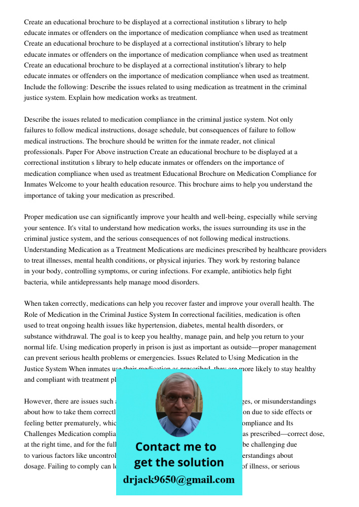 Create an educational brochure to be displayed at a correctional institution's library to help educate inmates or offenders on the importance of medication comp
