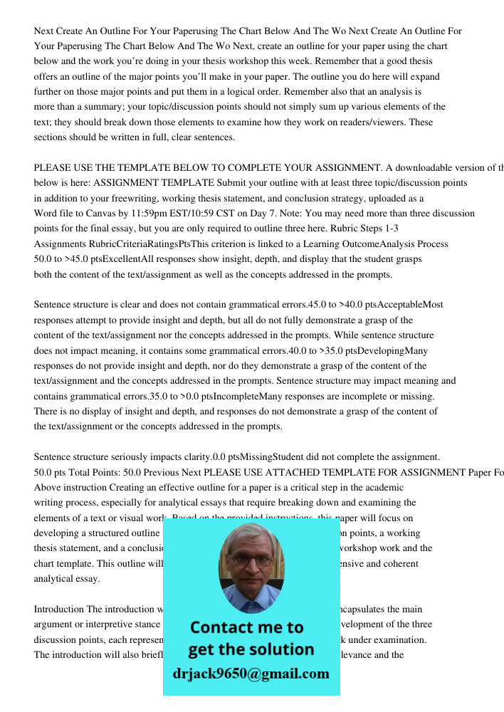 Next, create an outline for your paper using the chart below and the work you’re doing in your thesis workshop this week. Remember that a good thesis offers an 