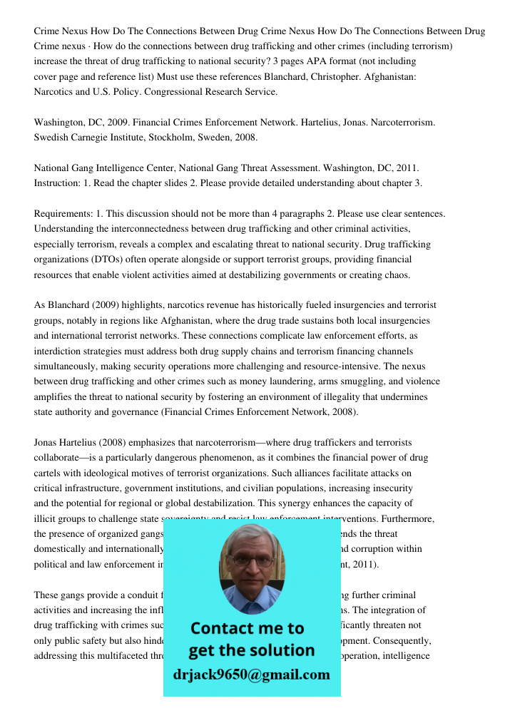 Crime nexus · How do the connections between drug trafficking and other crimes (including terrorism) increase the threat of drug trafficking to national securit
