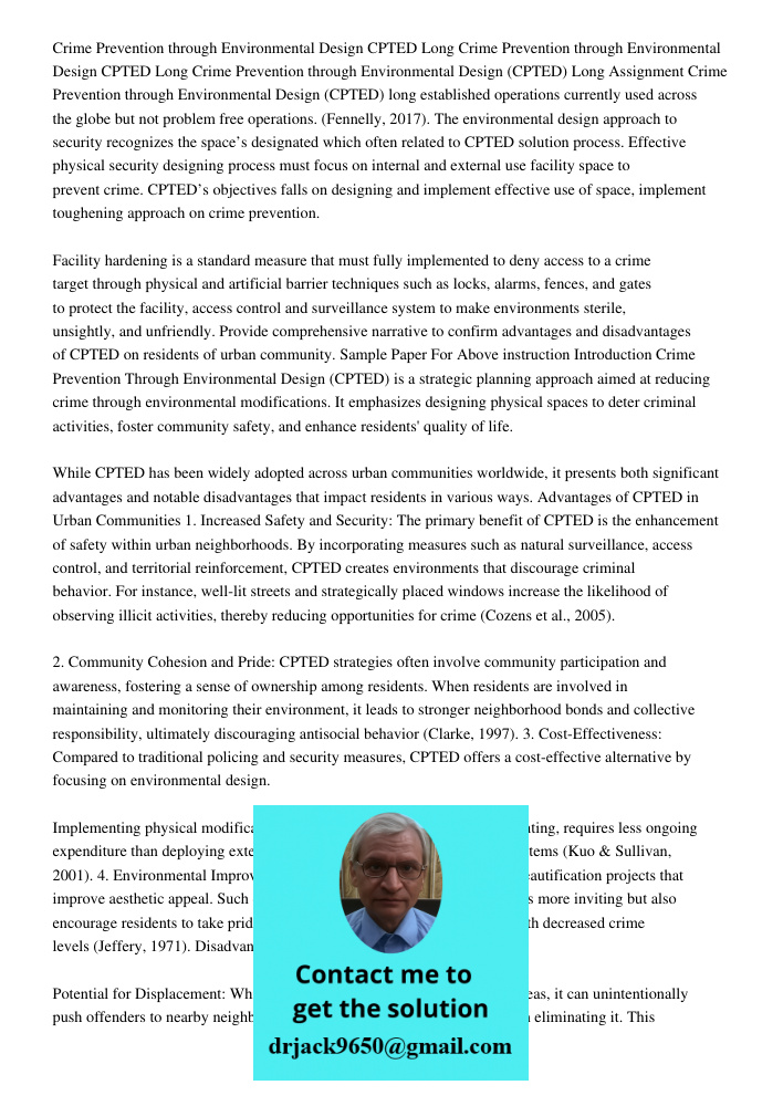 Crime Prevention through Environmental Design CPTED Long Assignment Crime Prevention through Environmental Design (CPTED) long established operations currently 