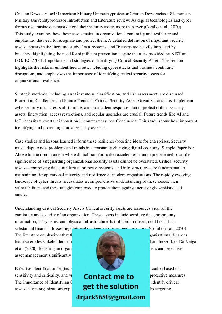 Introduction and Literature review: As digital technologies and cyber threats rise, businesses must defend their security assets more than ever (Corallo et al.,