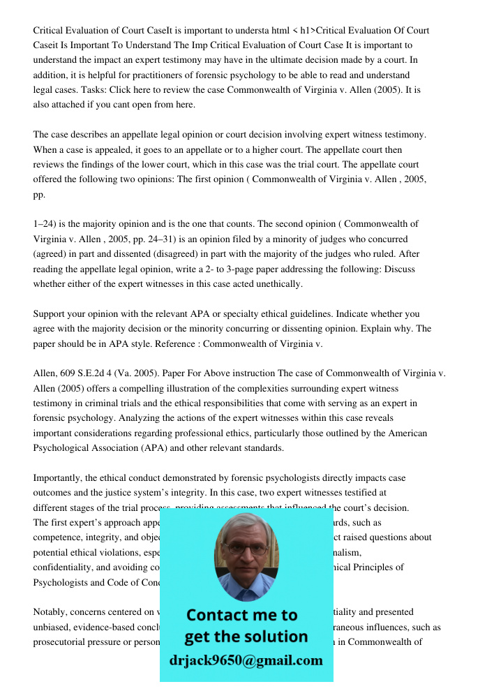 < h1>Critical Evaluation Of Court Caseit Is Important To Understand The Imp Critical Evaluation of Court Case It is important to understand the impact an expert