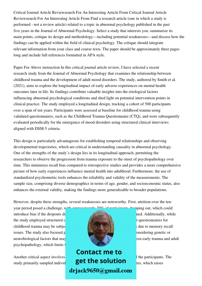 Find a research article (one in which a study is performed - not a review article) related to a topic in abnormal psychology published in the past five years in