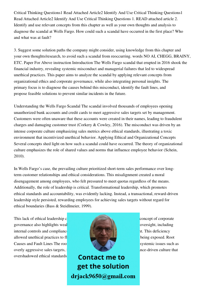 Critical Thinking Questions 1. READ attached article 2. Identify and use relevant concepts from this chapter as well as your own thoughts and analysis to diagno