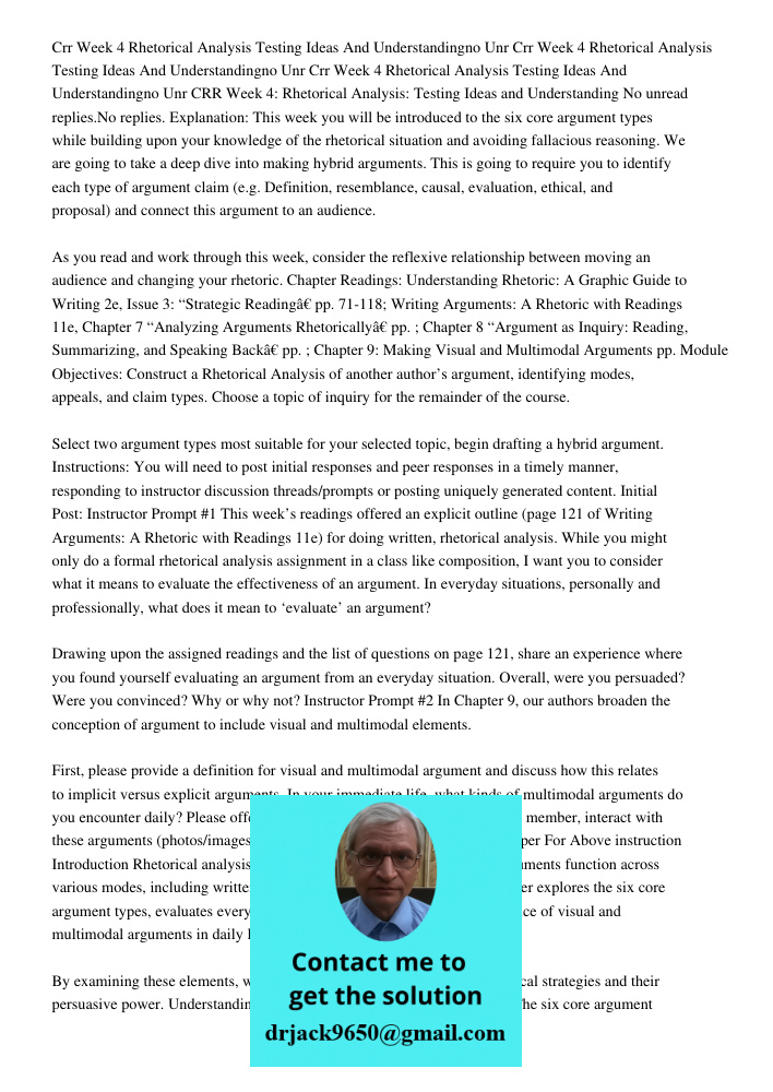 Crr Week 4 Rhetorical Analysis Testing Ideas And Understandingno Unr CRR Week 4: Rhetorical Analysis: Testing Ideas and Understanding No unread replies.No repli