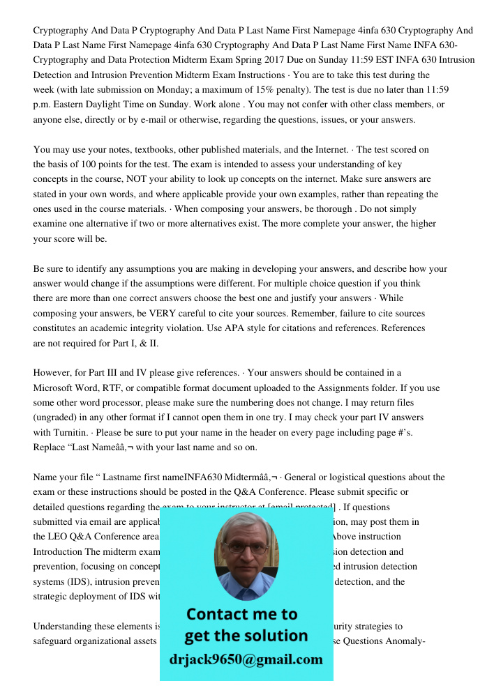 Last Name First Namepage 4infa 630 Cryptography And Data P Last Name First Namepage 4infa 630 Cryptography And Data P Last Name First Name INFA 630- Cryptograph