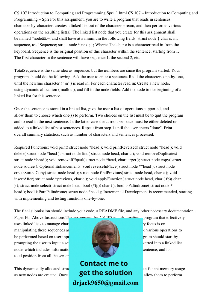 CS 107 – Introduction To Computing And Programming – Spring