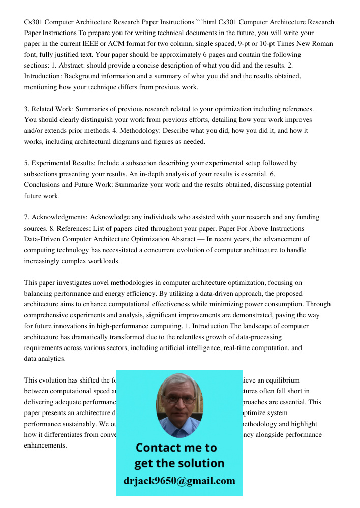 CS301 Computer Architecture Research Paper Instructions