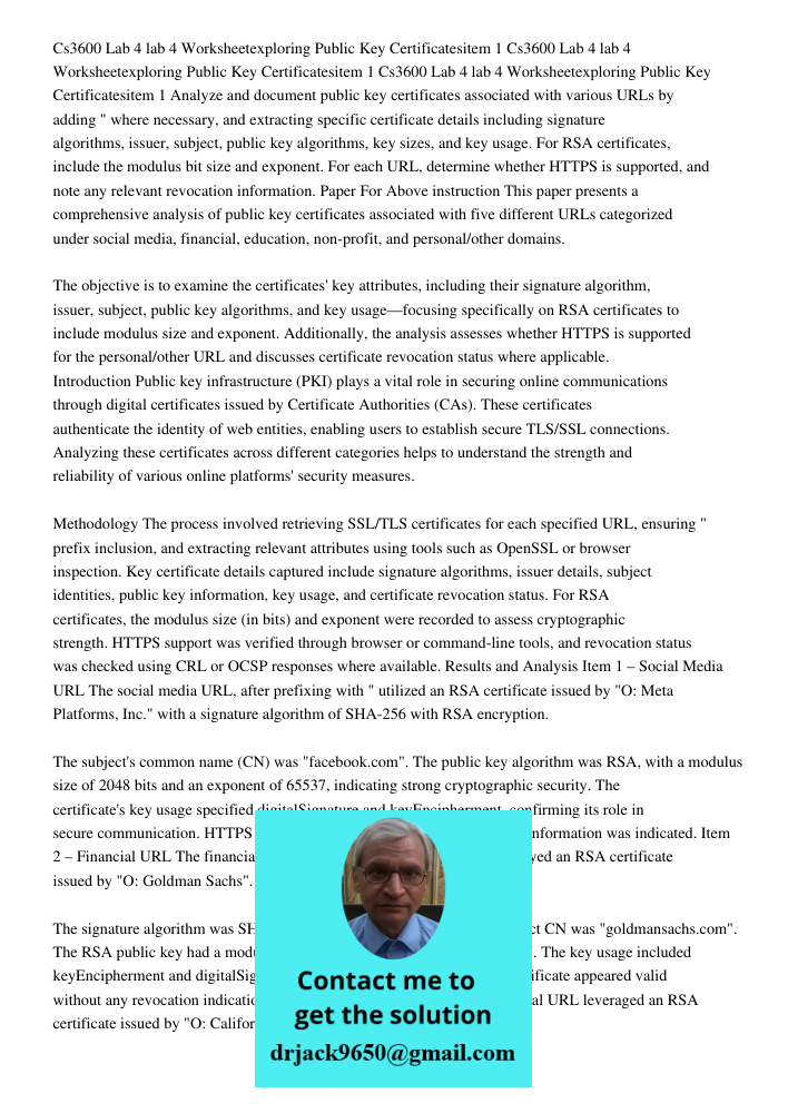 Cs3600 Lab 4 lab 4 Worksheetexploring Public Key Certificatesitem 1 Analyze and document public key certificates associated with various URLs by adding "https:/