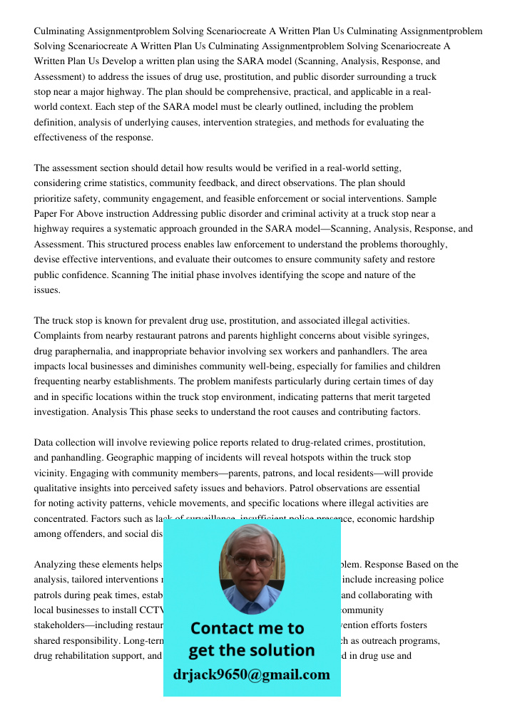 Culminating Assignmentproblem Solving Scenariocreate A Written Plan Us Develop a written plan using the SARA model (Scanning, Analysis, Response, and Assessment