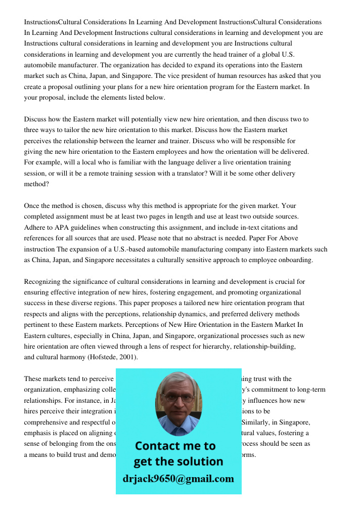 Instructions cultural considerations in learning and development you are Instructions cultural considerations in learning and development you are Instructions c